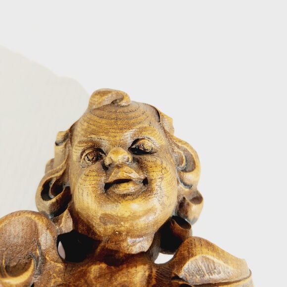 Syroco Wood Angel Cherub Wall Hanging 6in 3.5in Lot of 2 MCM Vtg Detailed Brown - Picture 4 of 8